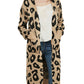 Long Sleeve Leopard Print Cardigan Open Front With Pockets