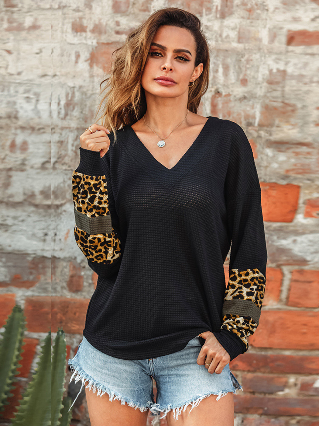 V Neck Lightweight Long Sleeve Leopard Fall Winter Soft Casual Pullover Sweaters