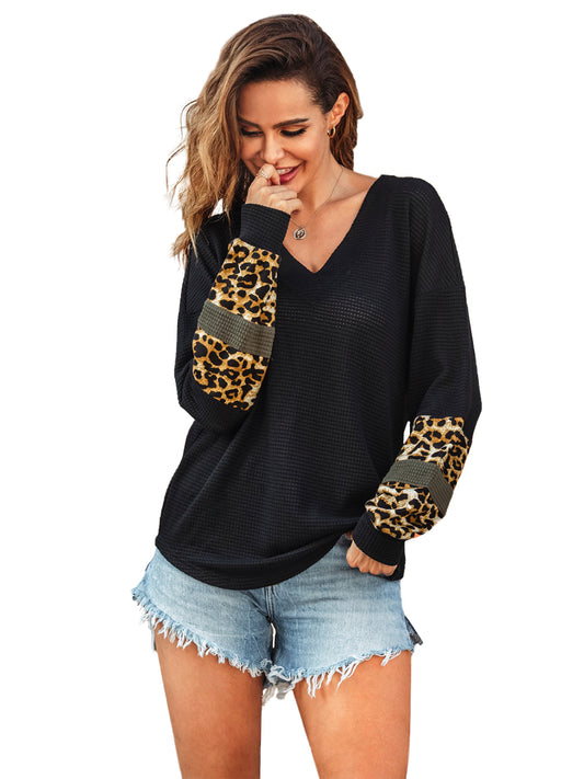 V Neck Lightweight Long Sleeve Leopard Fall Winter Soft Casual Pullover Sweaters