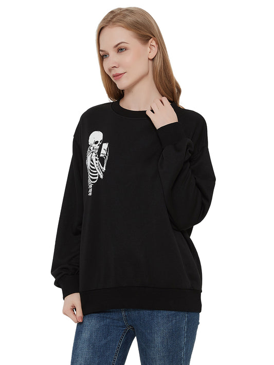 Round Neck Skull Motiff Sweatshirt Pullover