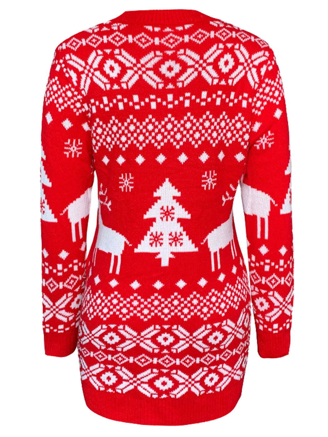 Christmas Sweater Long Sleeve Reindeer Tree Snowflakes Patterns Knit Sweater Dress
