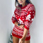 Christmas Sweater Long Sleeve Reindeer Tree Snowflakes Patterns Knit Sweater Dress