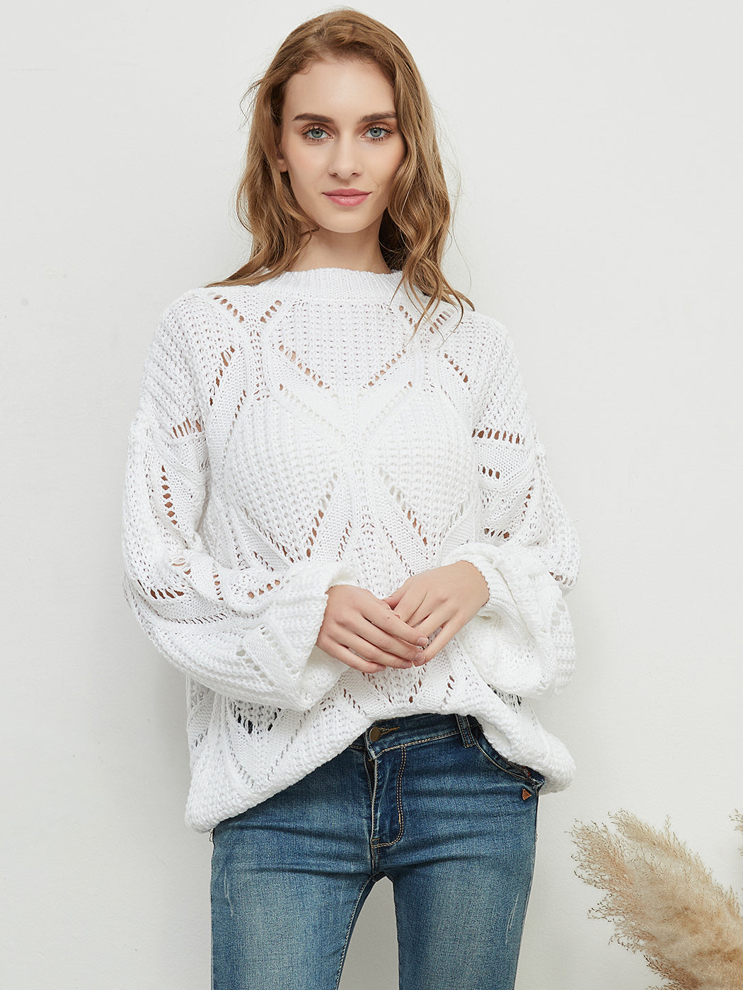 Long Sleeve Patterned Pullover Sweater