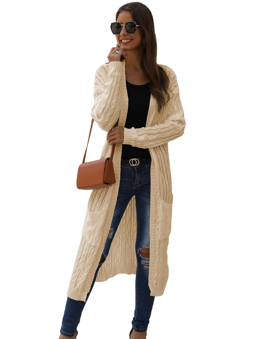 Knitted Long Sleeve Cardigans Sweater Open Front Soft Loose