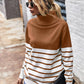 Turtleneck Long Sleeve Stripe Pullover Sweater