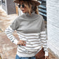 Turtleneck Long Sleeve Stripe Pullover Sweater