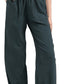 Solid Linen Cropped Pants Loose Drawstring Trousers with 4 Pockets Elastic Waist