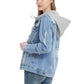 Detachable Hoodie Denim Jacket Ripped Distressed Oversized Jean Coat W Pockets