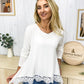 Tunic Tops Long Sleeve Lace Trim U-Neck Blouse Solid Color Shirts