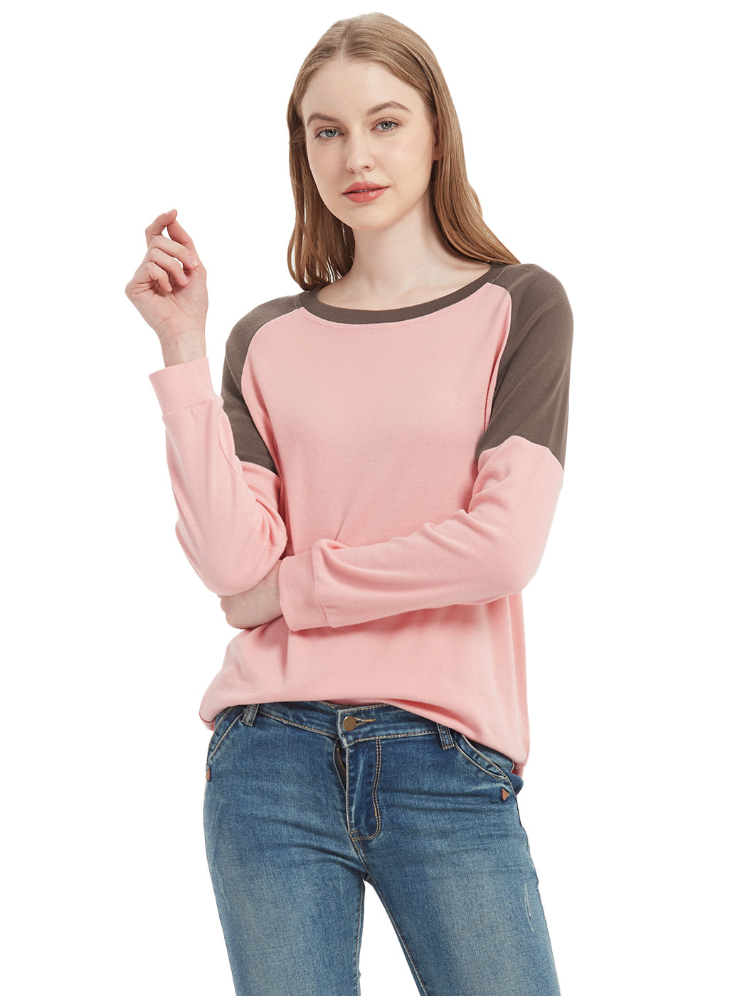 Casual Crewneck Sweatshirts Long Sleeve Color Block Blouses Side Slit Pullover Tops