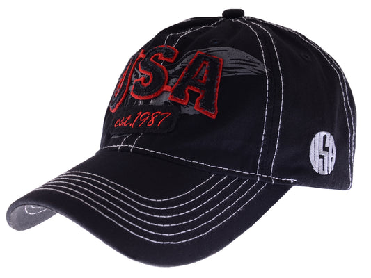 American USA Embroidered Washed Cotton Baseball Cap Polo Style