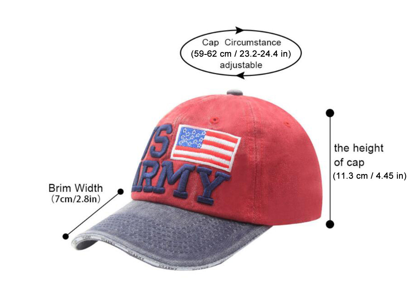 USA American Flag Hat US Army Letter Embroidery Cotton Adjustable Baseball Cap for Men Women