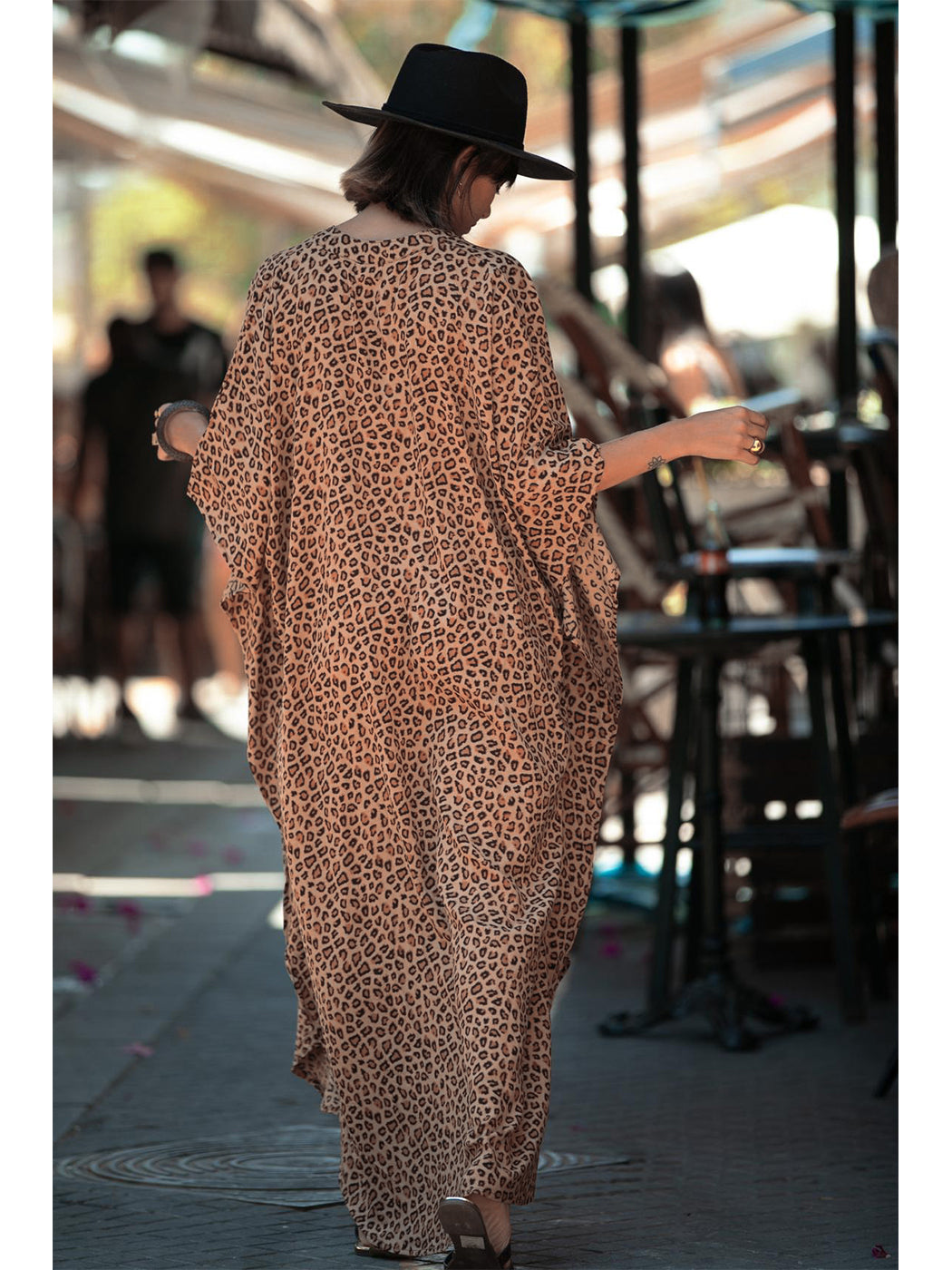 Chiffon Leopard Turkish Kaftan Pockets Swimwear Bikini Cover Up Maxi Dress