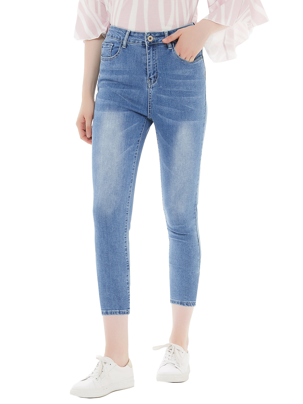 Anna-Kaci Women Junior Solid Slim Denim Capris Jeans Skinny Pants with Pockets