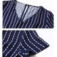 Anna-Kac Vertical Striped Short Sleeve Ruffle Flowy Swing Dress With Belt