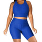 Seamless Yoga Workout Set for Stretchy 2 Piece Outfits Raceback Crop Top High Waist Gym Shorts