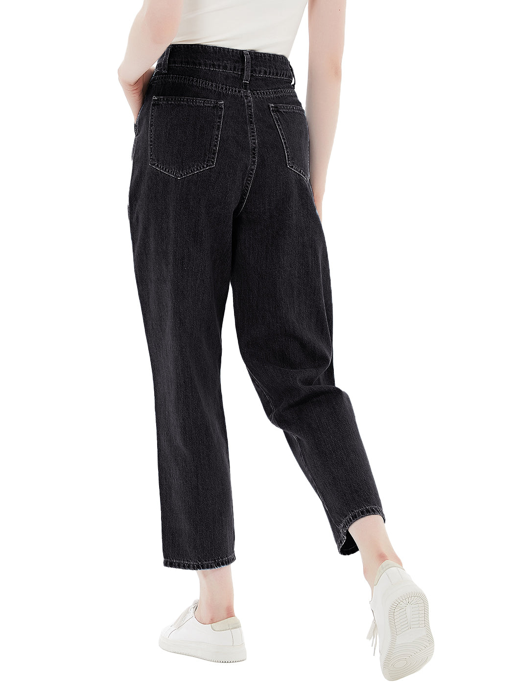 Anna-Kaci Women's High Waisted Boyfriend Denim Jeans Loose Tapered Crop Pants, Black, Large