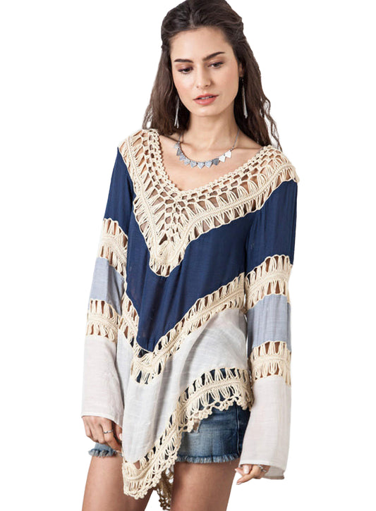 Anna-Kaci Women's White Crochet Cover Up Bathing Suit 3/4 Sleeve Tassel Dress Beach Wear