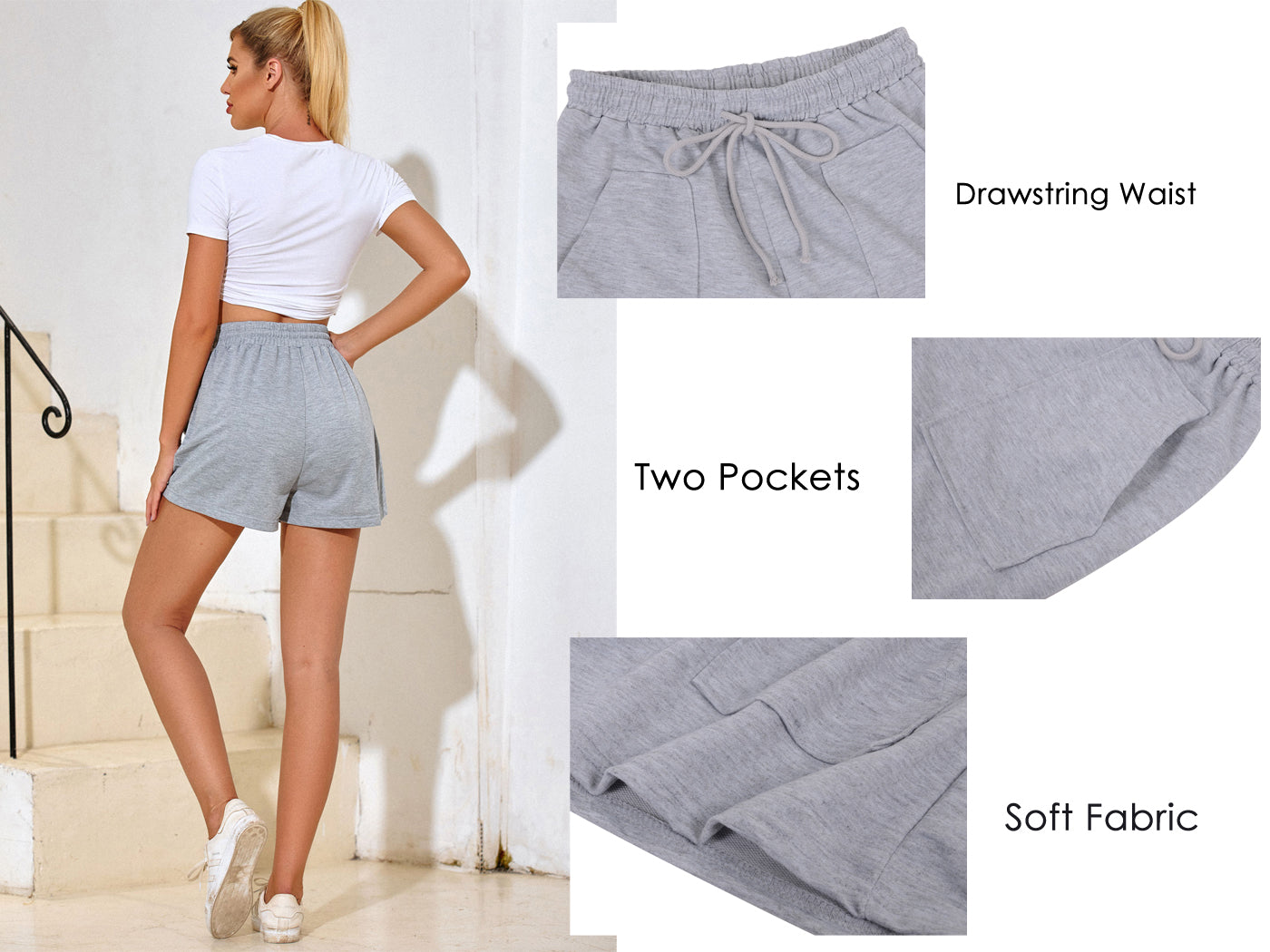 Running Short Casual Loose Plain Drawstring Elastic Waist Pockets Summer Beach Shorts Lounge Pants