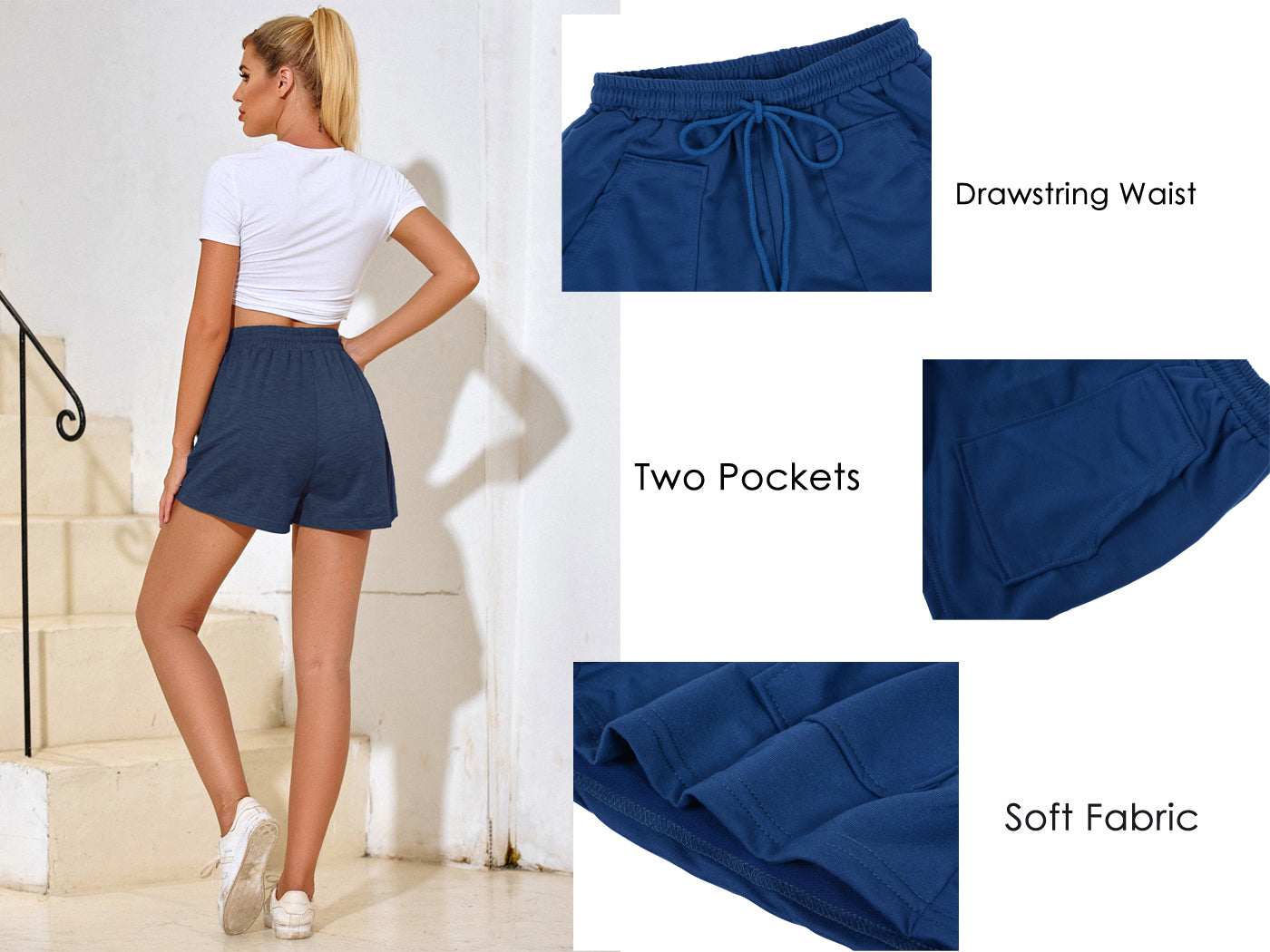 Running Short Casual Loose Plain Drawstring Elastic Waist Pockets Summer Beach Shorts Lounge Pants