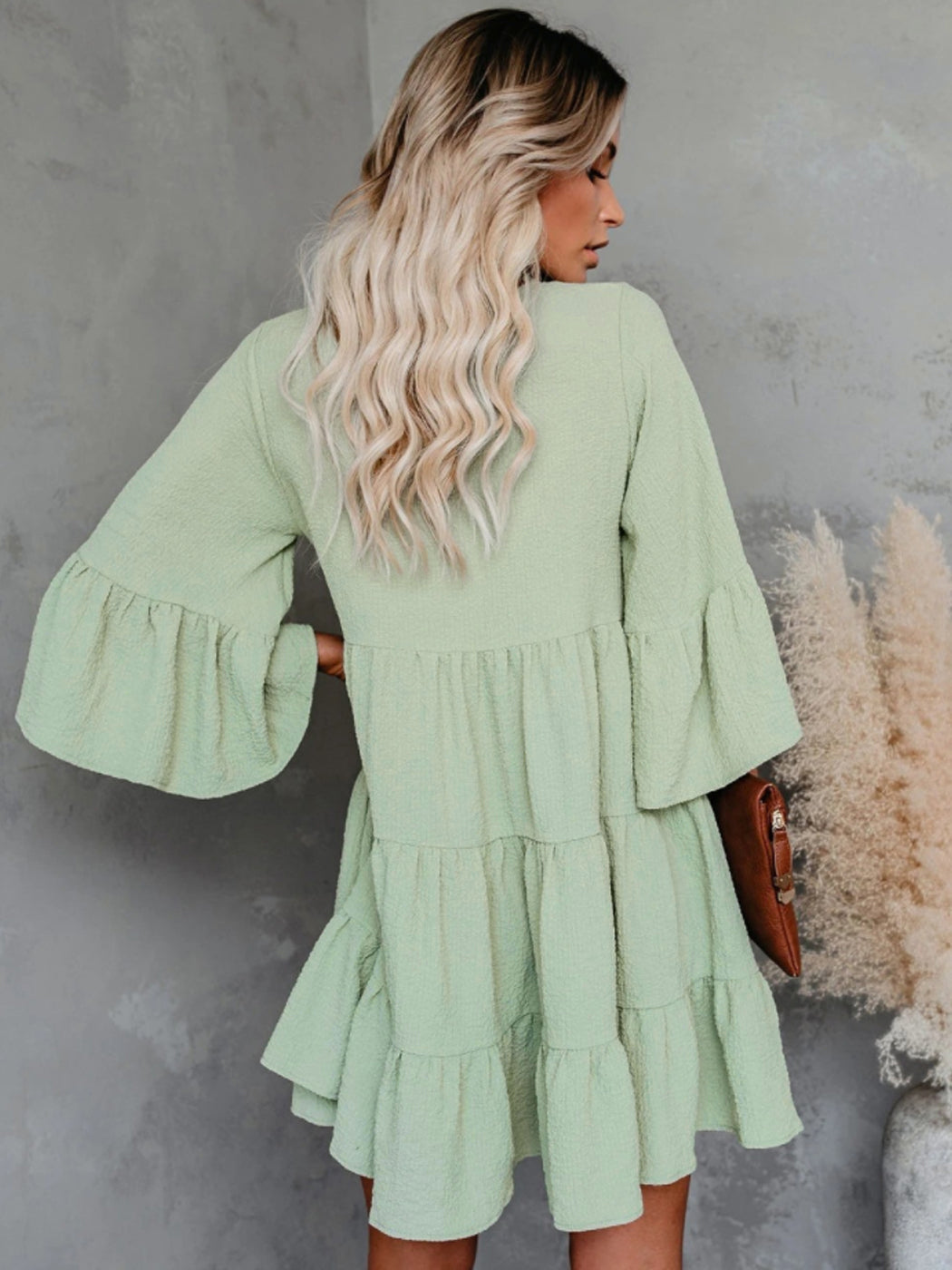 Anna-Kaci Casual Ruffle Dress for Women Bell Sleeve V Neck Fringe A-line Babydoll Loose Shift Dresses