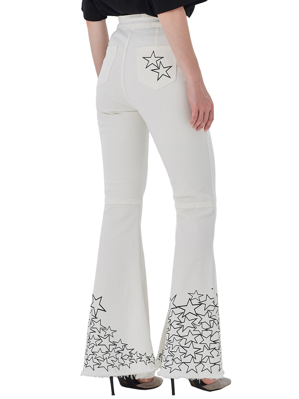 Retro Flared Jeans High Waist Star Printed Long Denim Bell Bottom Jeans