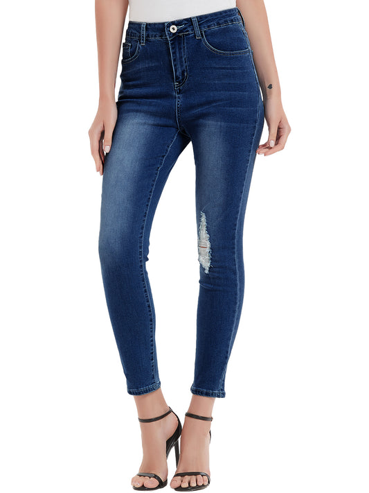 Anna-Kaci Women's High Waisted Denim Skinny Jeans Stretch Distressed Ripped Knee Pants