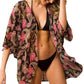 Floral Open Front Short Kimono Cardigan Chiffon Beach Swim Cover Up