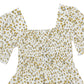 Anna-Kaci Women Ruffle Sleeve Smocked Square Neck Puffy Print Top