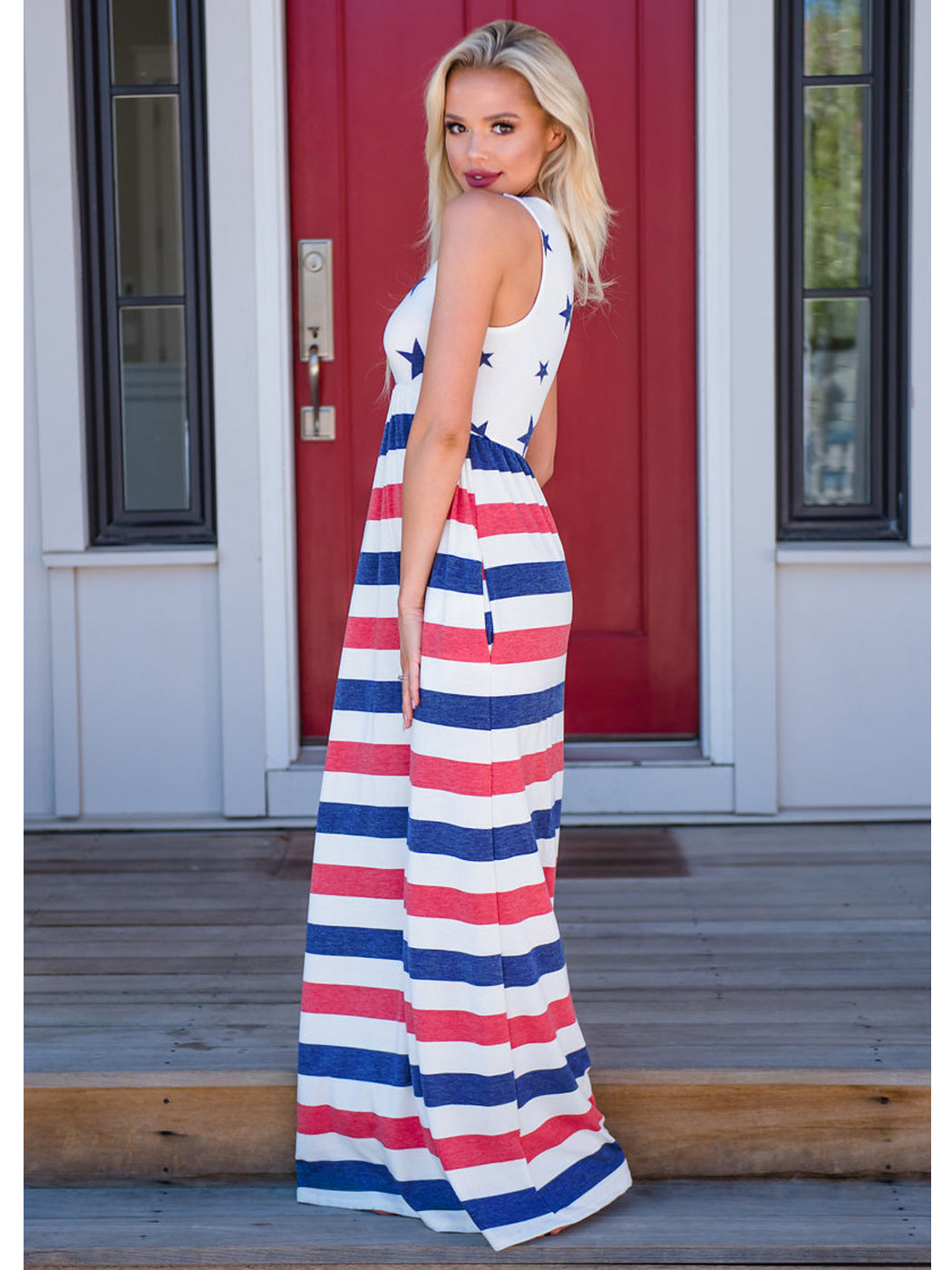 Red white and store blue maxi dress