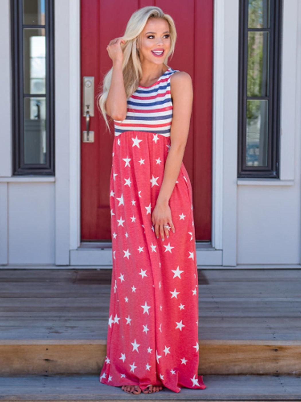 4th of july maxi dress 4th of July American Flag Dress Sleeveless Stars Stripes Summer Maxi D – ALILANG.COM