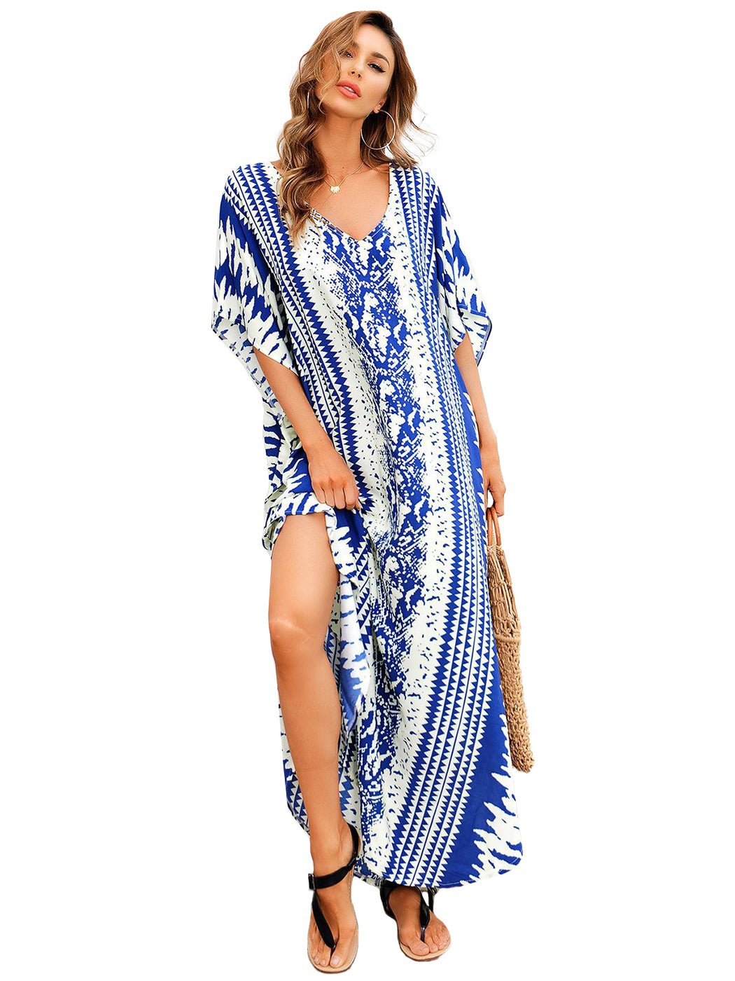 Anna-Kaci Women Snake Print Bikini Cover Up Beach Maxi Dress with Belt