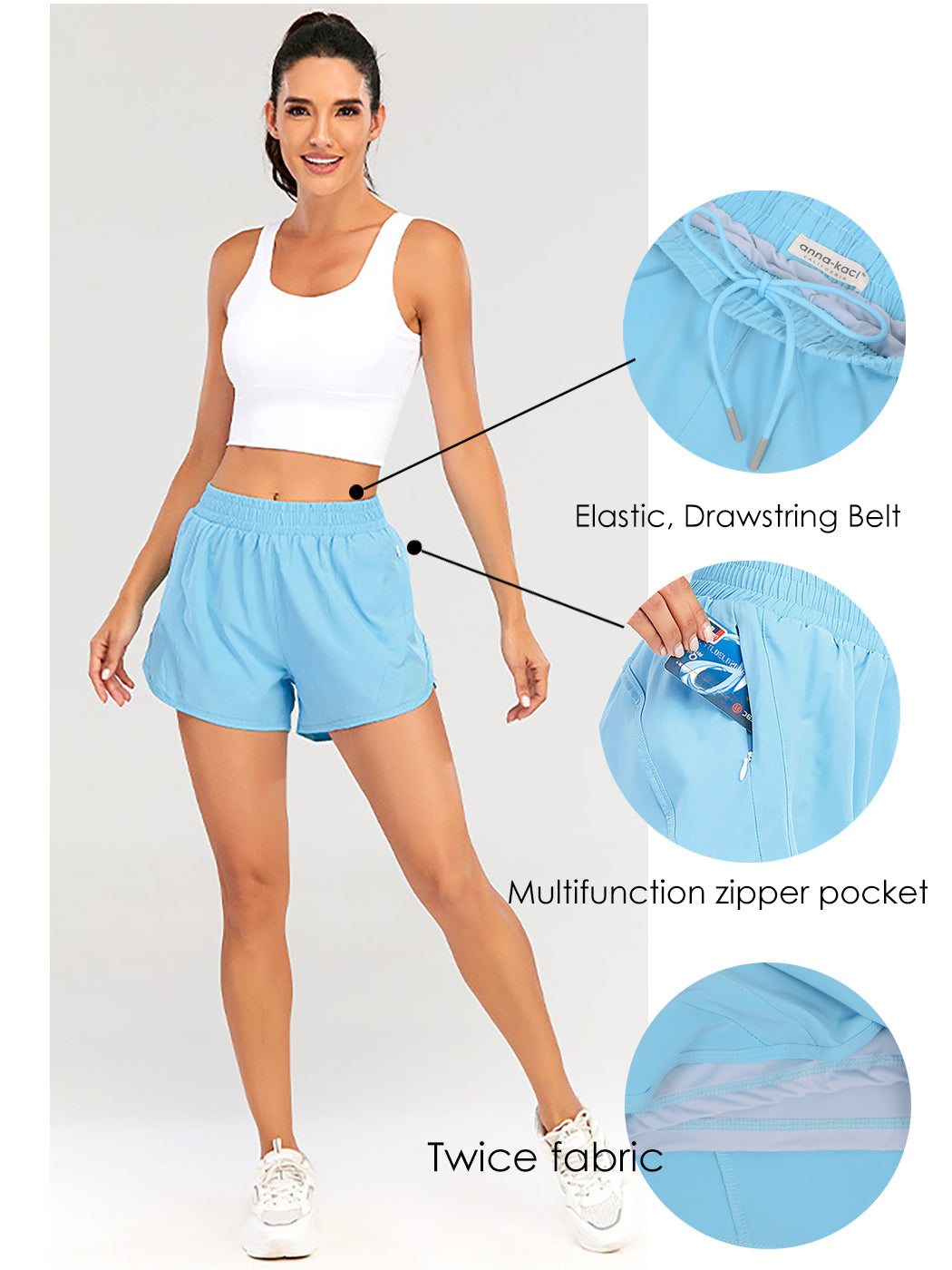 Quick Dry Loose Workout Running Shorts Drawstring Athletic Gym Shorts with Zip Pocket