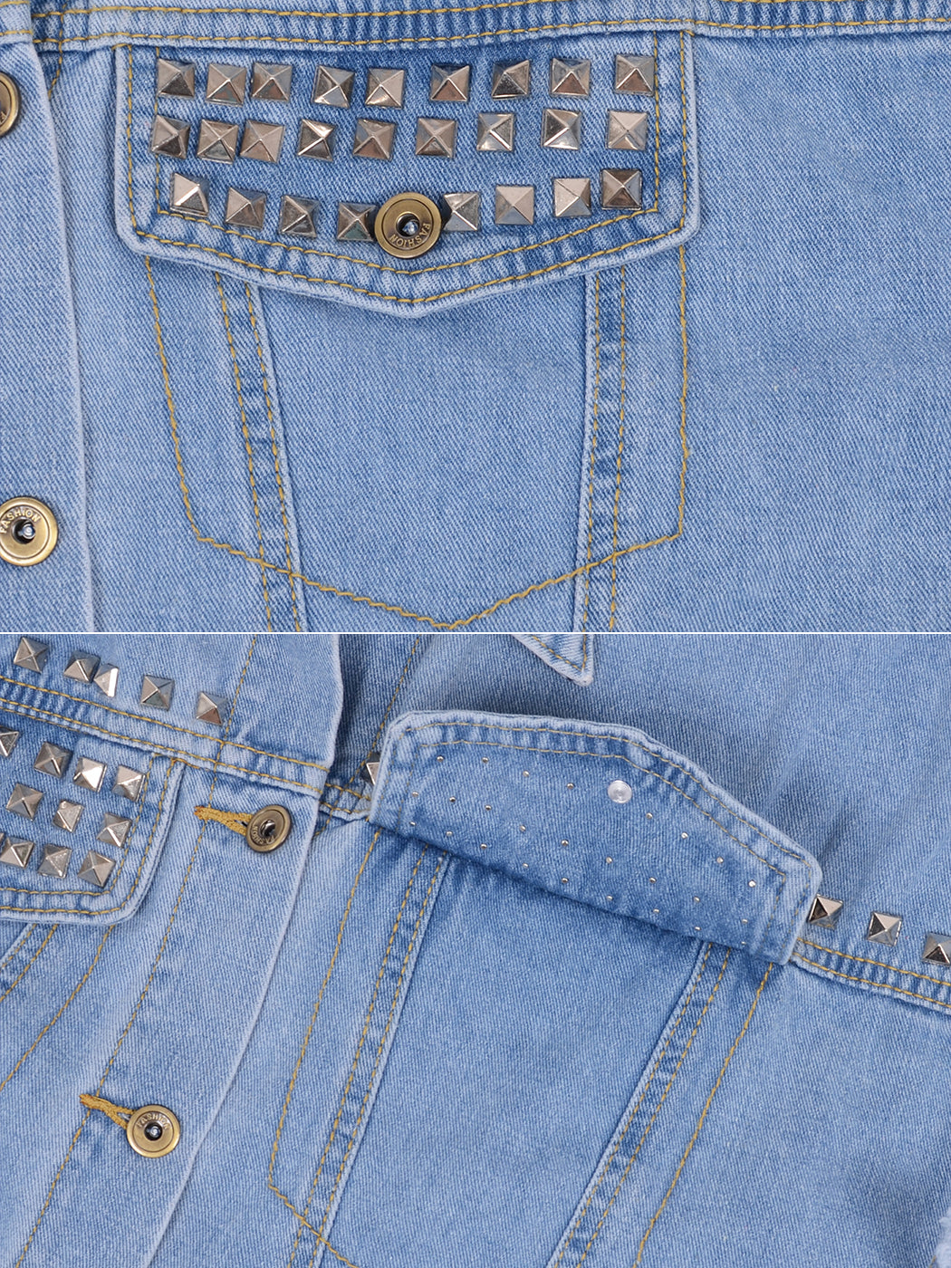 Anna-Kaci Women's Button Up Distressed Jeans Punk Denim Vest Sleeveless Jean Jackets With Rivets