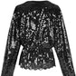 Anna-Kaci Womens 1920s Vintage Beaded Sparkly Sequin V Neck Long Sleeve Elastic Waist Batwing Party Tops