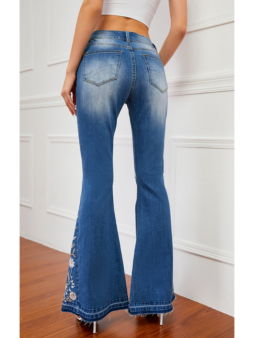Anna-Kaci Women's Retro Flared Jeans High Waist Star Printed Long Denim  Bell Bottom Jeans, Off White, Large 