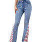 Floral Daisy Embroidered Mid Rise Bell Bottom Flare Frayed Hem Jeans