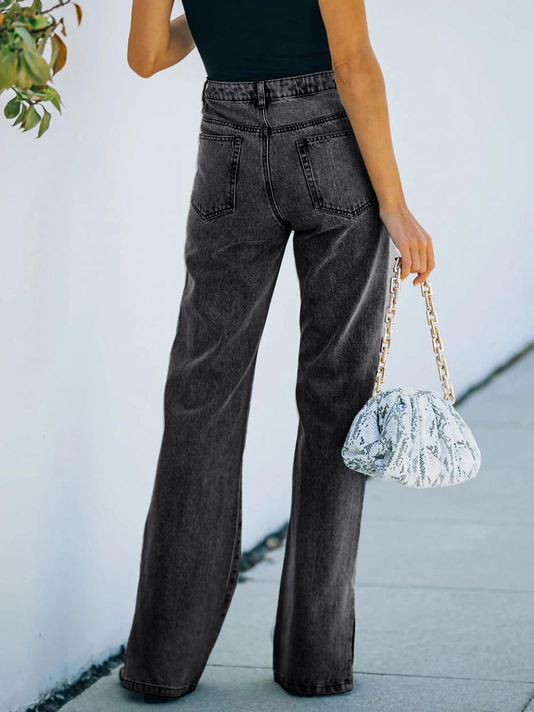Anna-Kaci Women's Fashion High Waist Split Jeans Wide Leg Denim Pants with Pockets