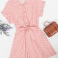 Anna-Kaci Womens Casual Dress Short Sleeves Button Up Polka Dot Printed Tie Waist Mini Dresses