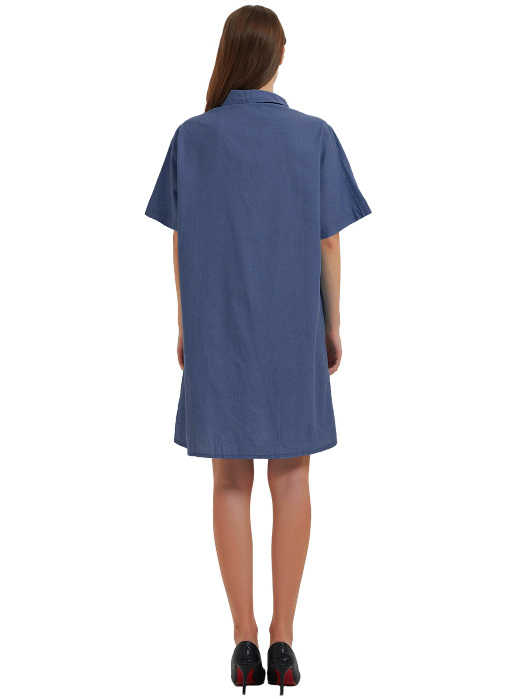 Anna-Kaci Women Short Sleeve Jean Shirt Dress Button Down Collar Summer Casual Dresses with Pocket