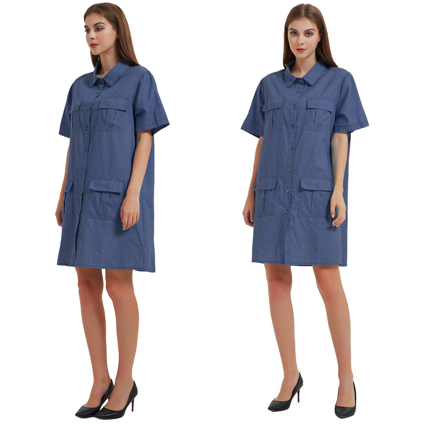 Anna-Kaci Women Short Sleeve Jean Shirt Dress Button Down Collar Summer Casual Dresses with Pocket
