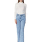 Women's High Rise Straight Leg Ankle Jeans Washed Side Slit Denim Pants