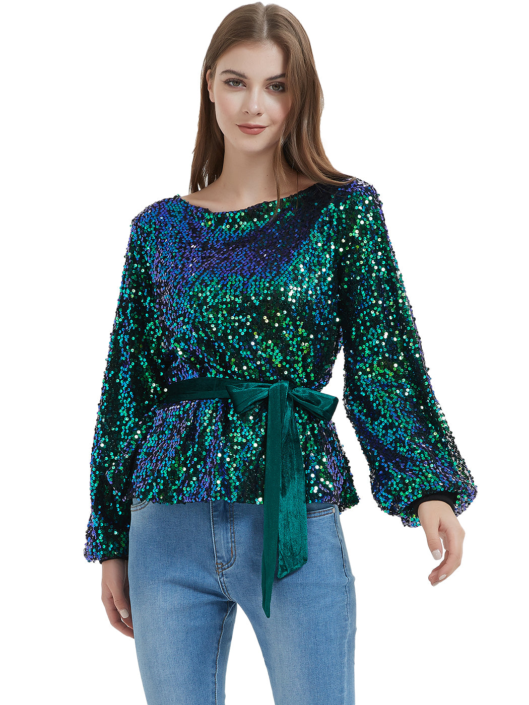 Anna-Kaci Womens Long Sleeve Sequin Top Sparkly Party Pullover Sweatshirt