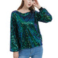 Anna-Kaci Womens Long Sleeve Sequin Top Sparkly Party Pullover Sweatshirt
