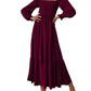 Anna-Kaci Women's Square Neck Shirred Ruffle Hem Long Sleeve Maxi Dress