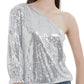 Anna-Kaci Summer Sparkle Sequins One Shoulder Top Blouse Cocktail Casual Glitter Sequined T-Shirt Tops