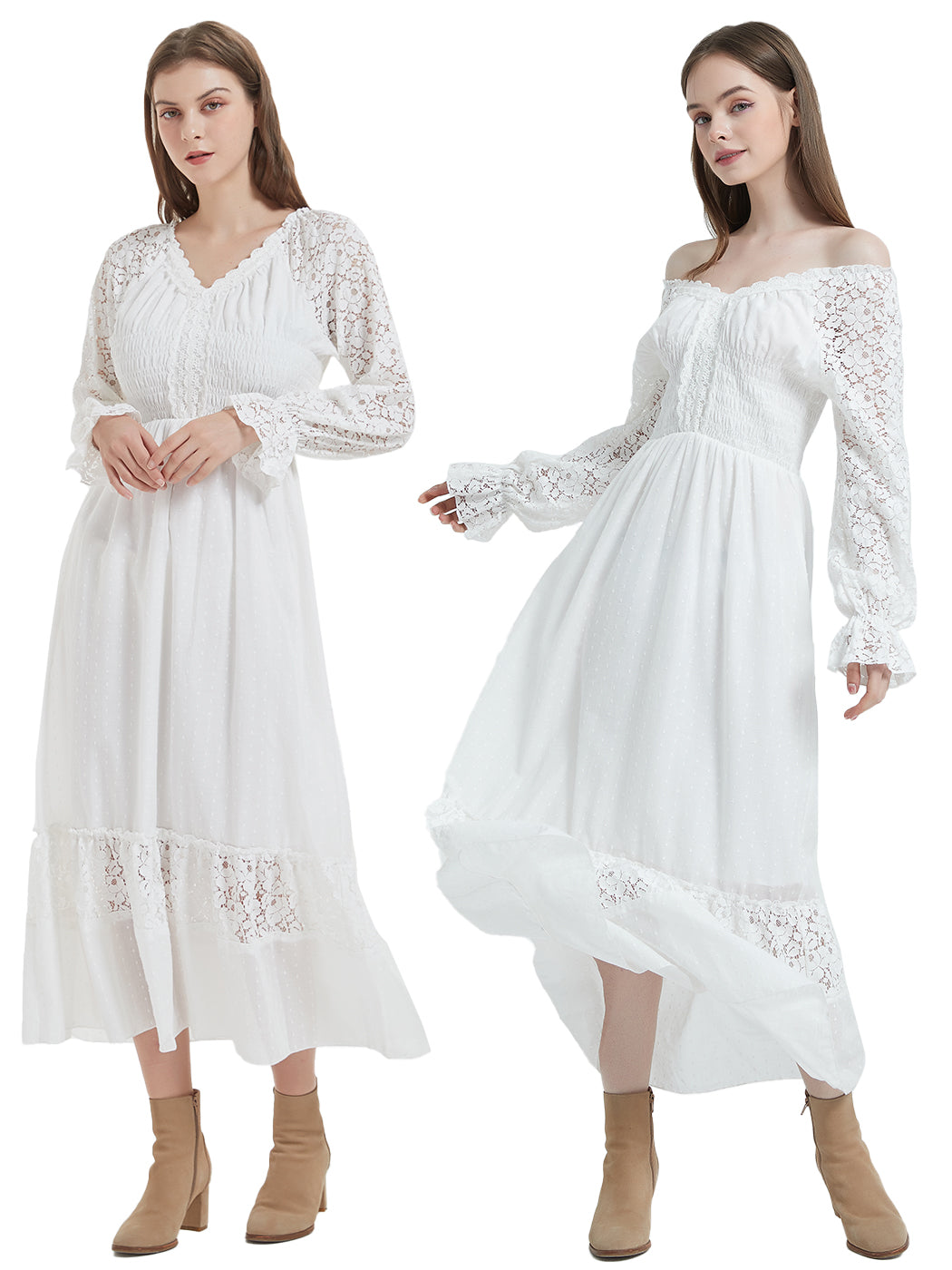 Anna-Kaci Womens Dresses Lace Long Sleeve V Neck Fall Maxi Dress for Women Casual Boho Fairy Wedding Long Dresses
