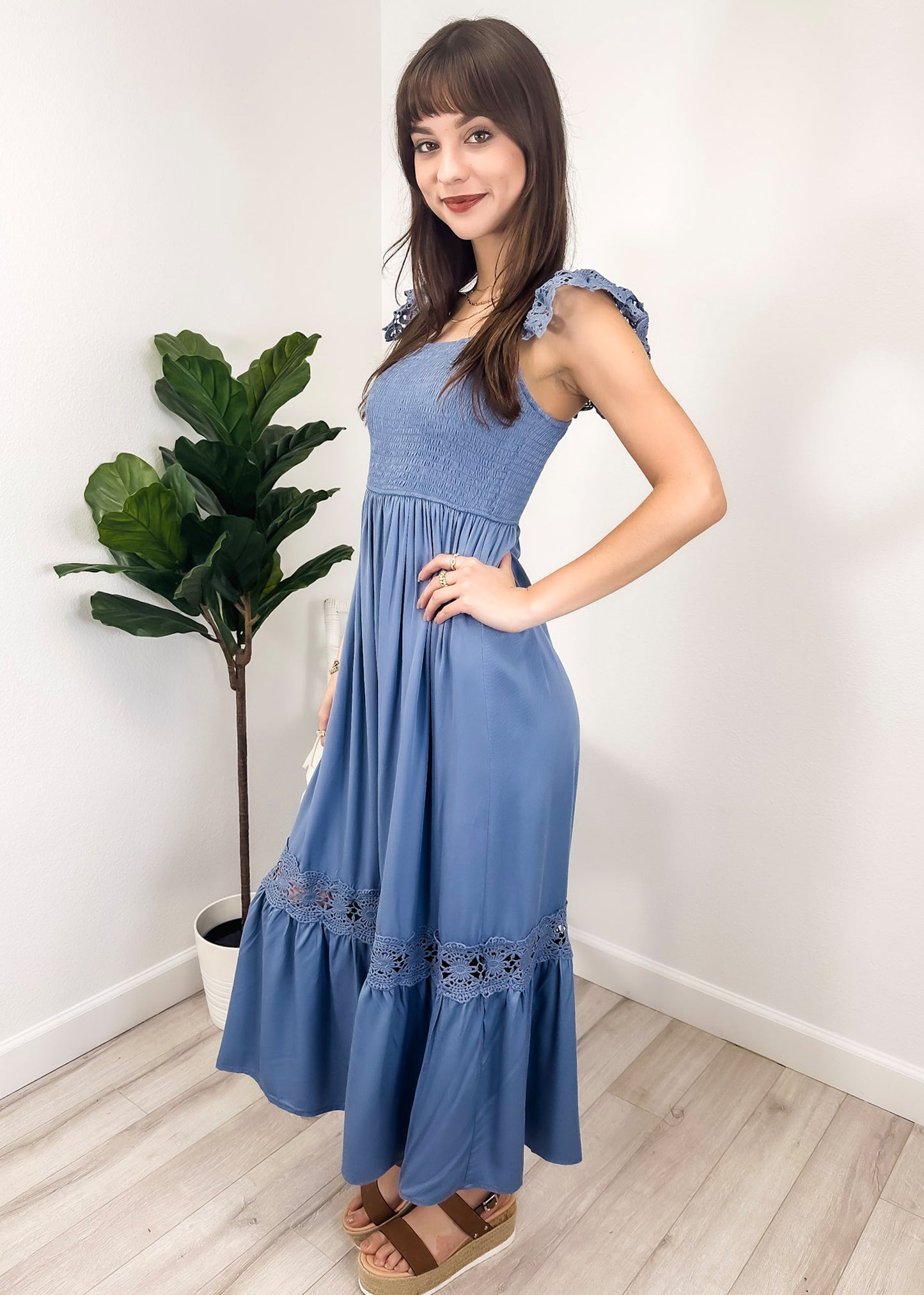 Anna-Kaci Womens Summer Boho Lace Strap Sleeveless Dress Flowy Ruffle Beach Party Maxi Dress
