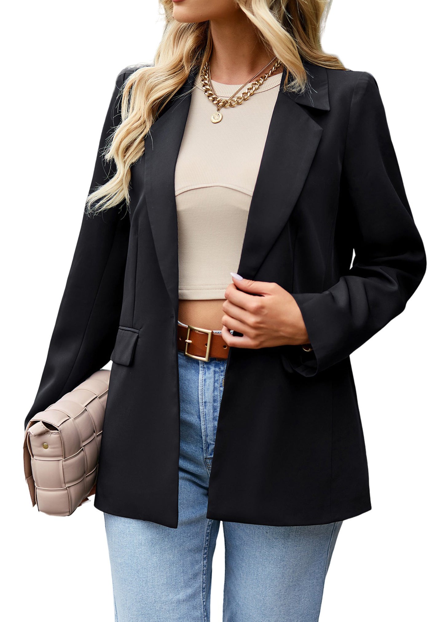 Anna-Kaci Womens Long Sleeve Casual Blazers Open Front Button Work Office Suit Jackets With Pockets