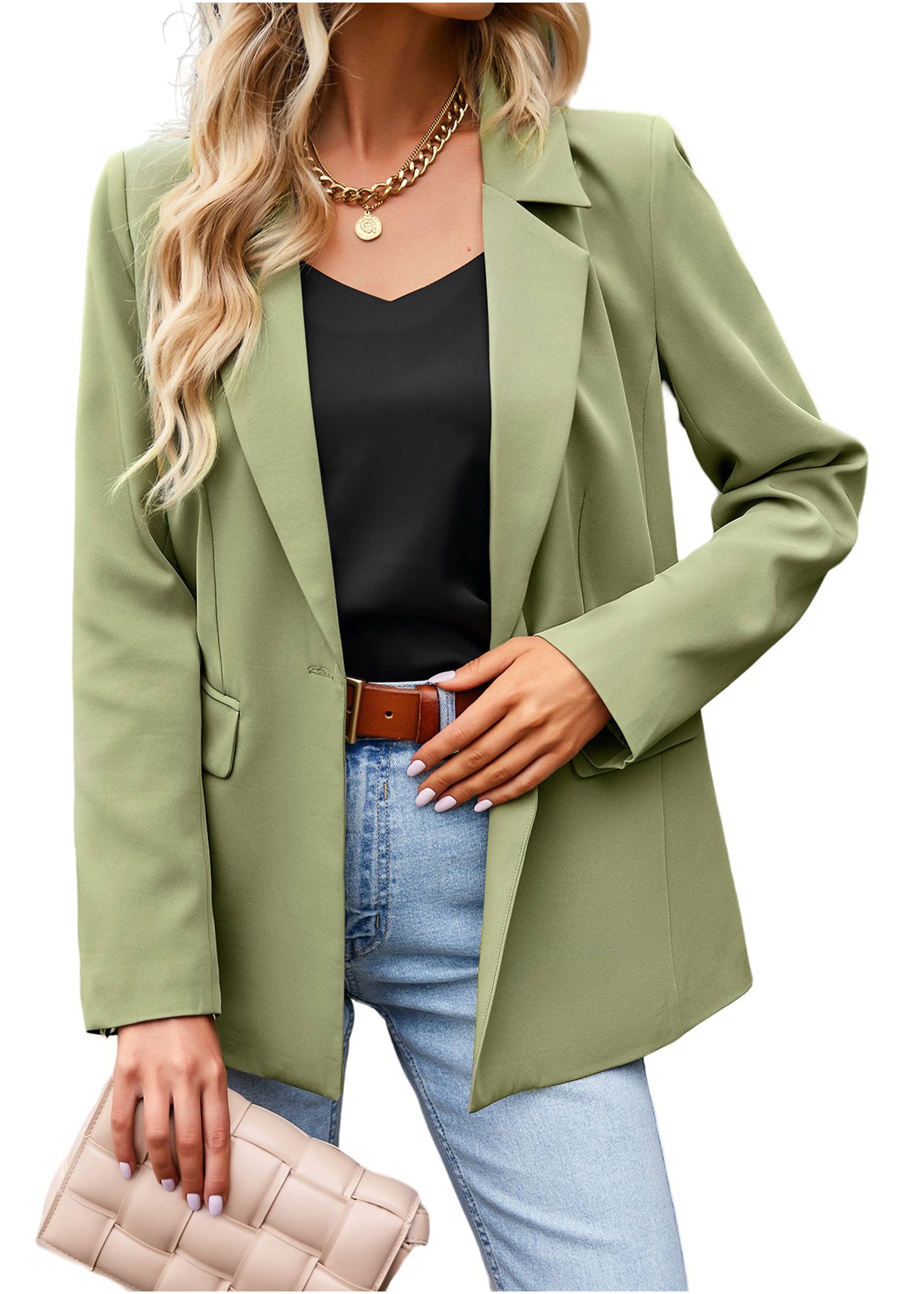 Anna-Kaci Womens Long Sleeve Casual Blazers Open Front Button Work Office Suit Jackets With Pockets